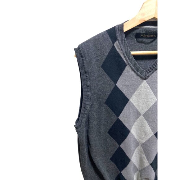 Axist Y2K Argyle Plaid V Neck Sweater Vest Gray Size L Preppy Counteyside Chic - Picture 6 of 10